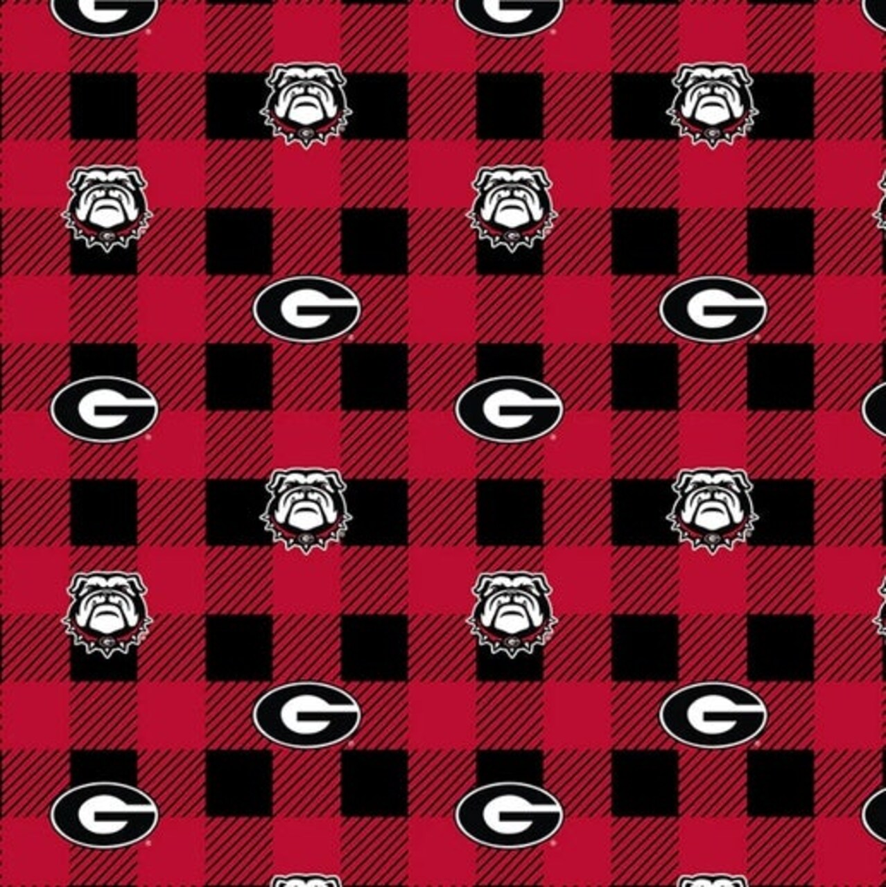 Licensed NCAA University of Georgia Buffalo Plaid Fleece Fabric by the Yard